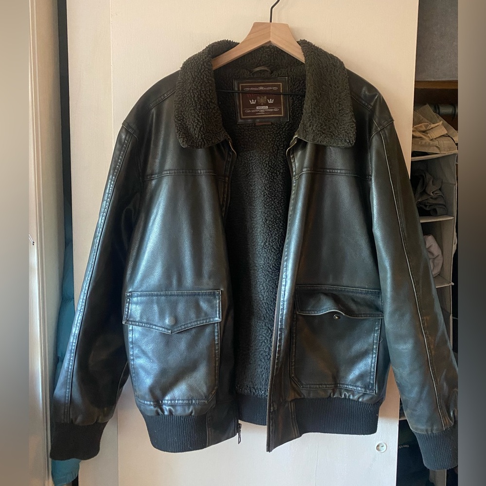 Oversized leather jacket with lining